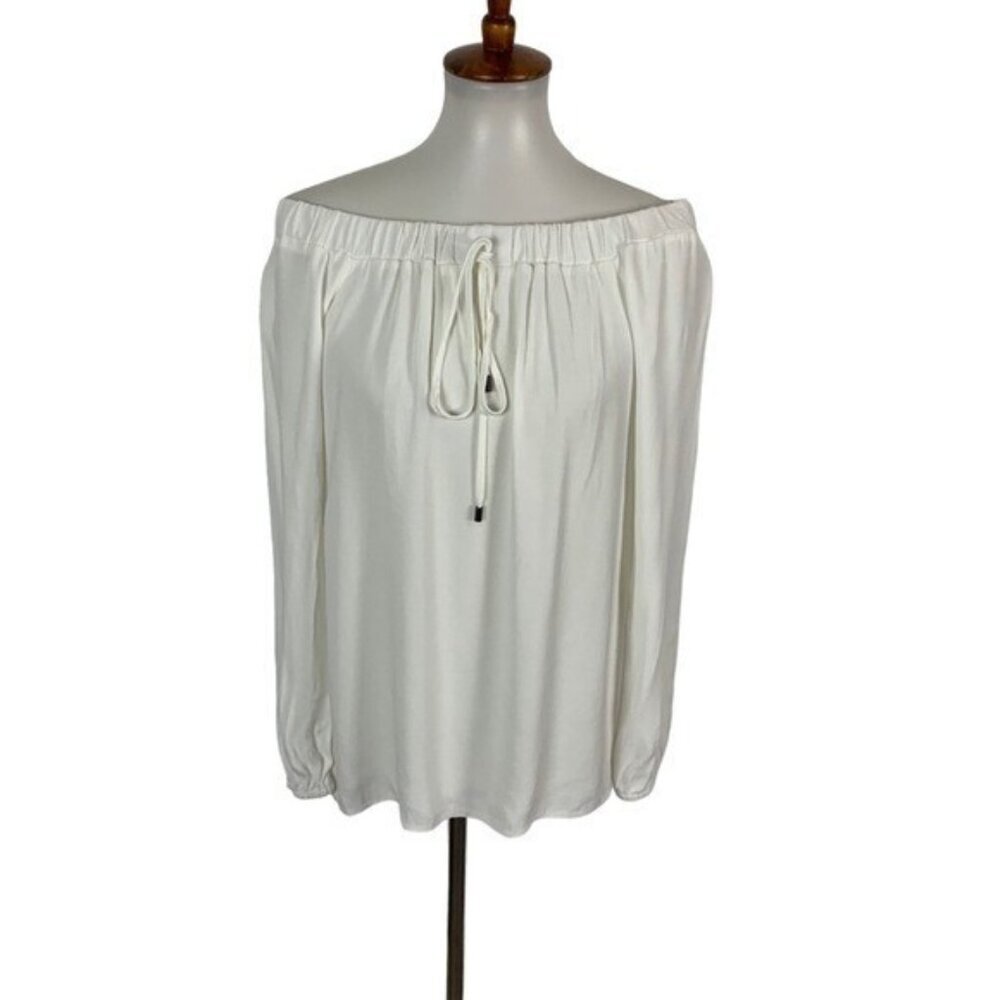 Lola And Sophie Top XS White Off Shoulder Long Sleeve Blouse Romantic Chic